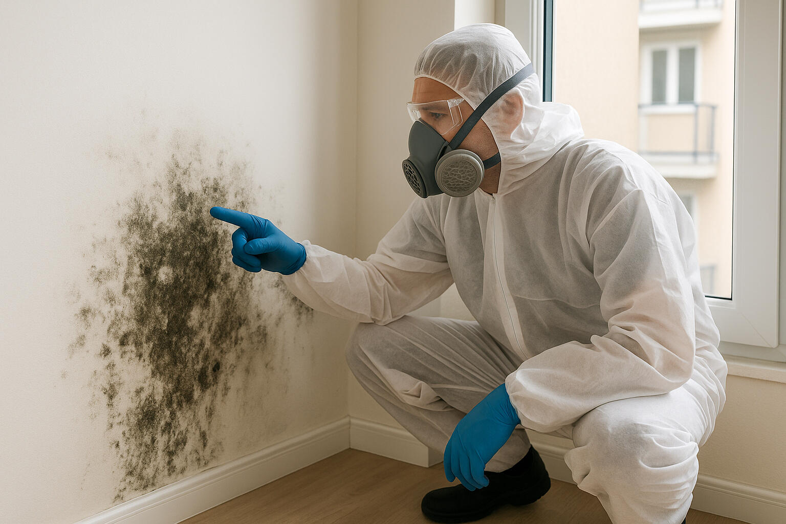 Technician in PPE Evaluating Mold